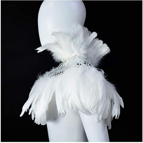 Natural Feather Sequin Shawl Gothic Black Cape - Picture 2 of 6